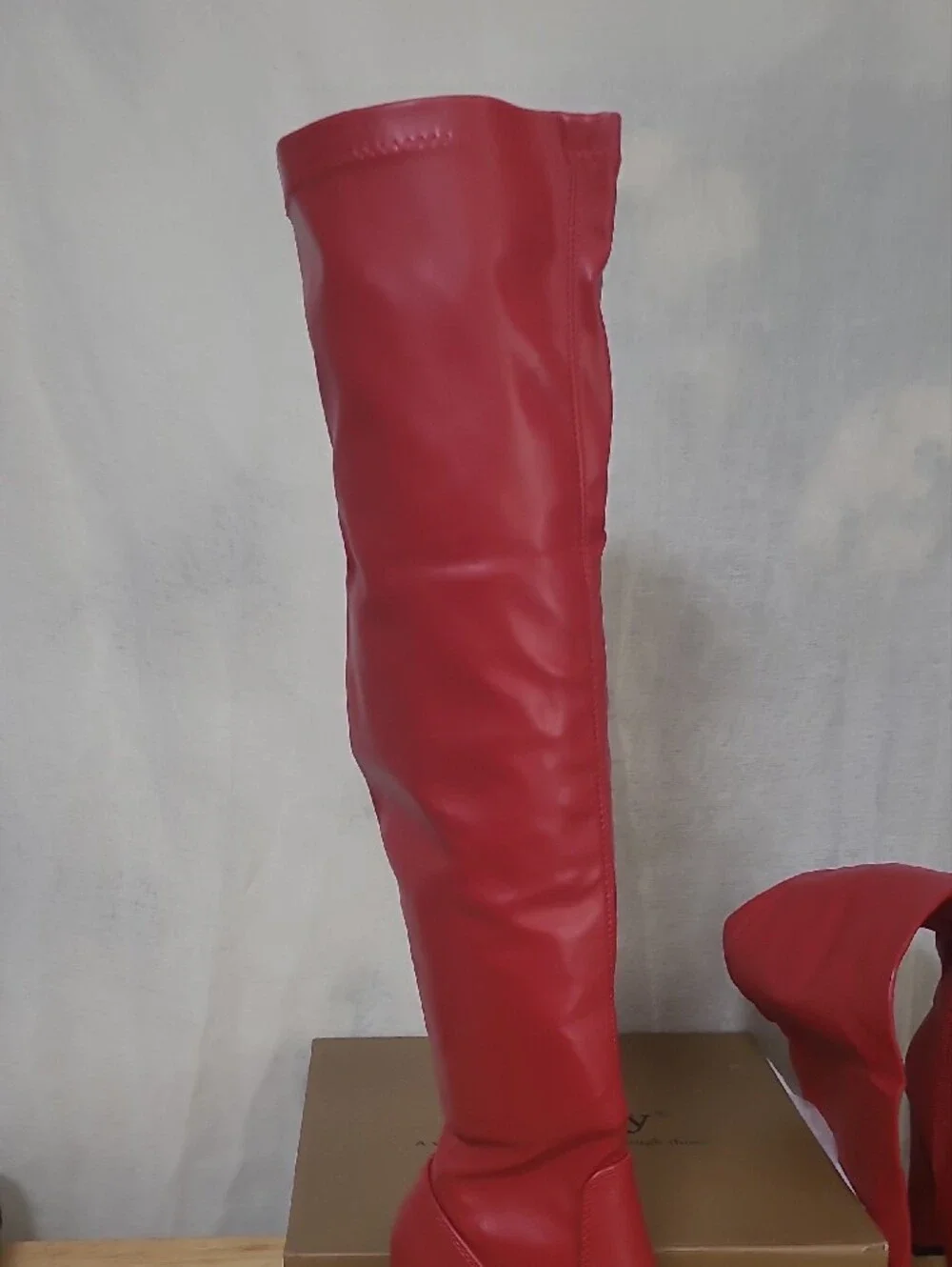 Women's Red Over-the-Knee Block Heel Boots